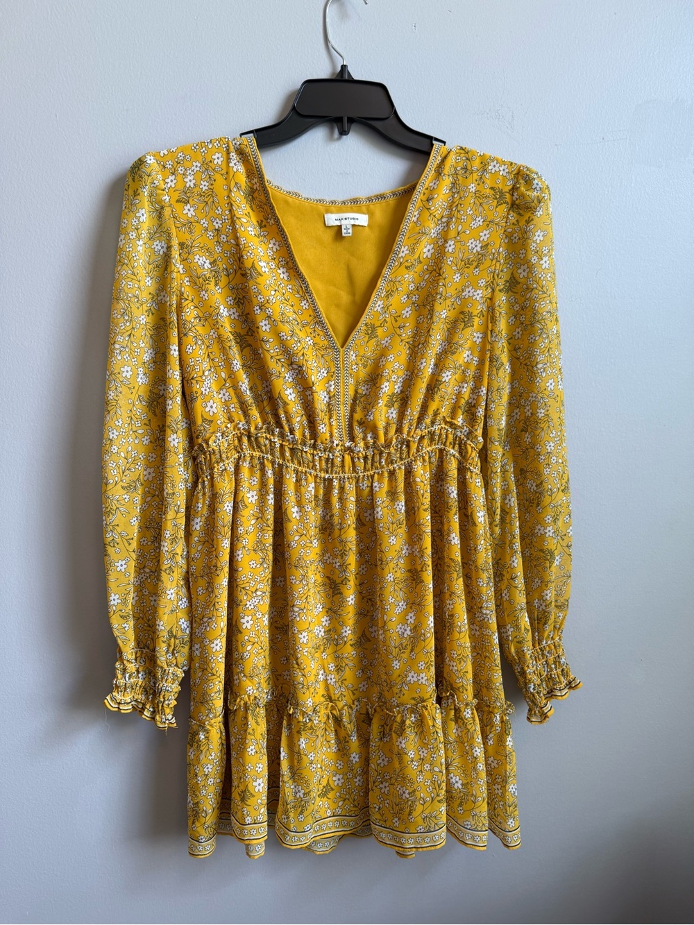 Max Studio Yellow Floral V-Neck Mini Dress